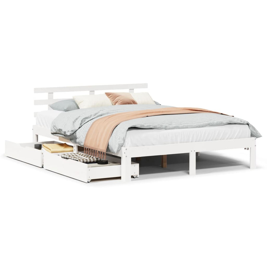 Bedframe met lades massief grenenhout wit 140x200 cm