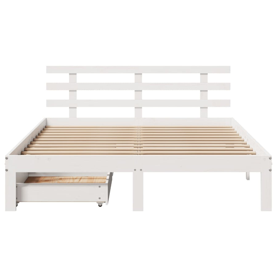 Bedframe met lades massief grenenhout wit 150x200 cm