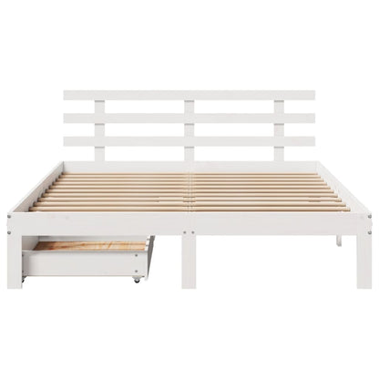 Bedframe met lades massief grenenhout wit 160x200 cm