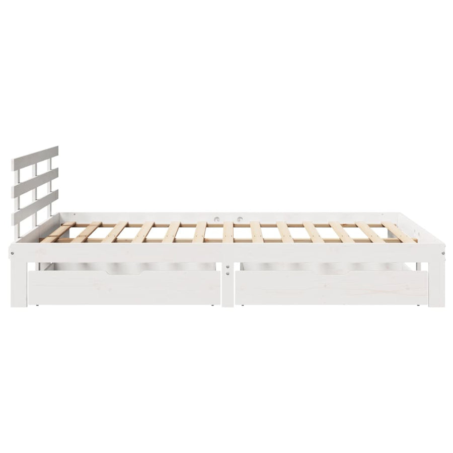 Bedframe met lades massief grenenhout wit 160x200 cm