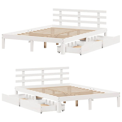 Bedframe met lades massief grenenhout wit 160x200 cm