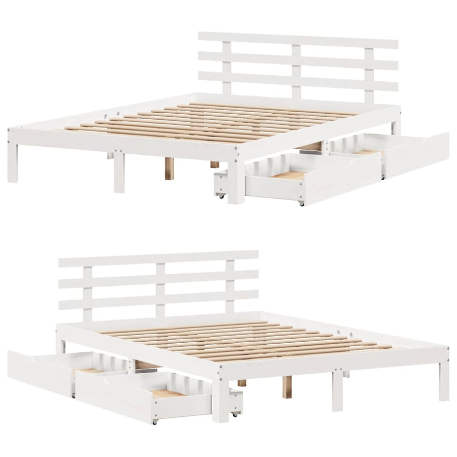 Bedframe met lades massief grenenhout wit 160x200 cm