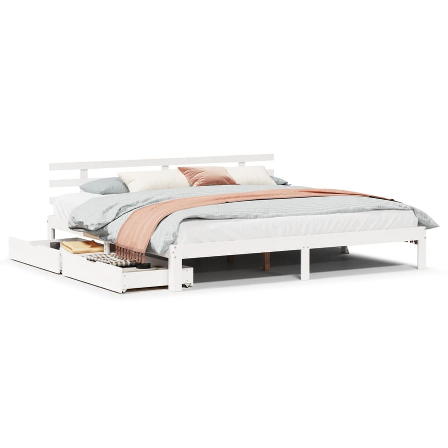 Bedframe met lades massief grenenhout wit 180x200 cm