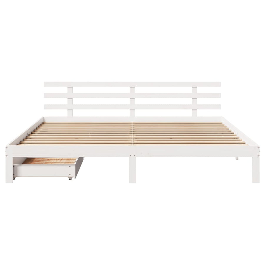 Bedframe met lades massief grenenhout wit 180x200 cm
