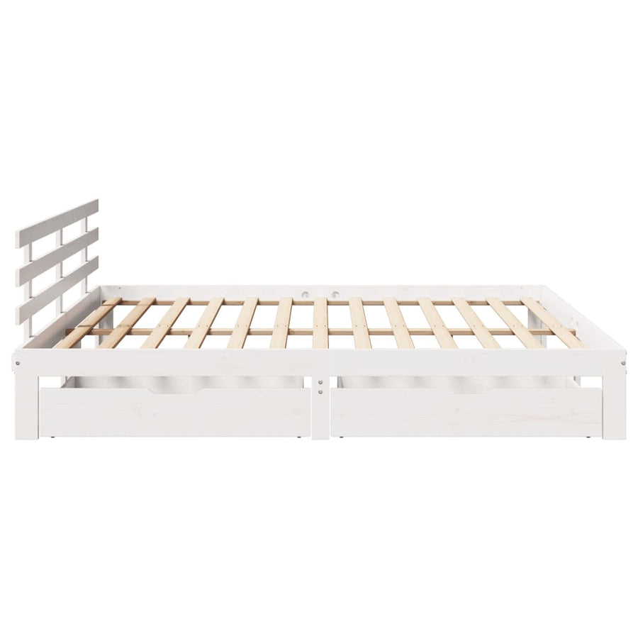 Bedframe met lades massief grenenhout wit 180x200 cm