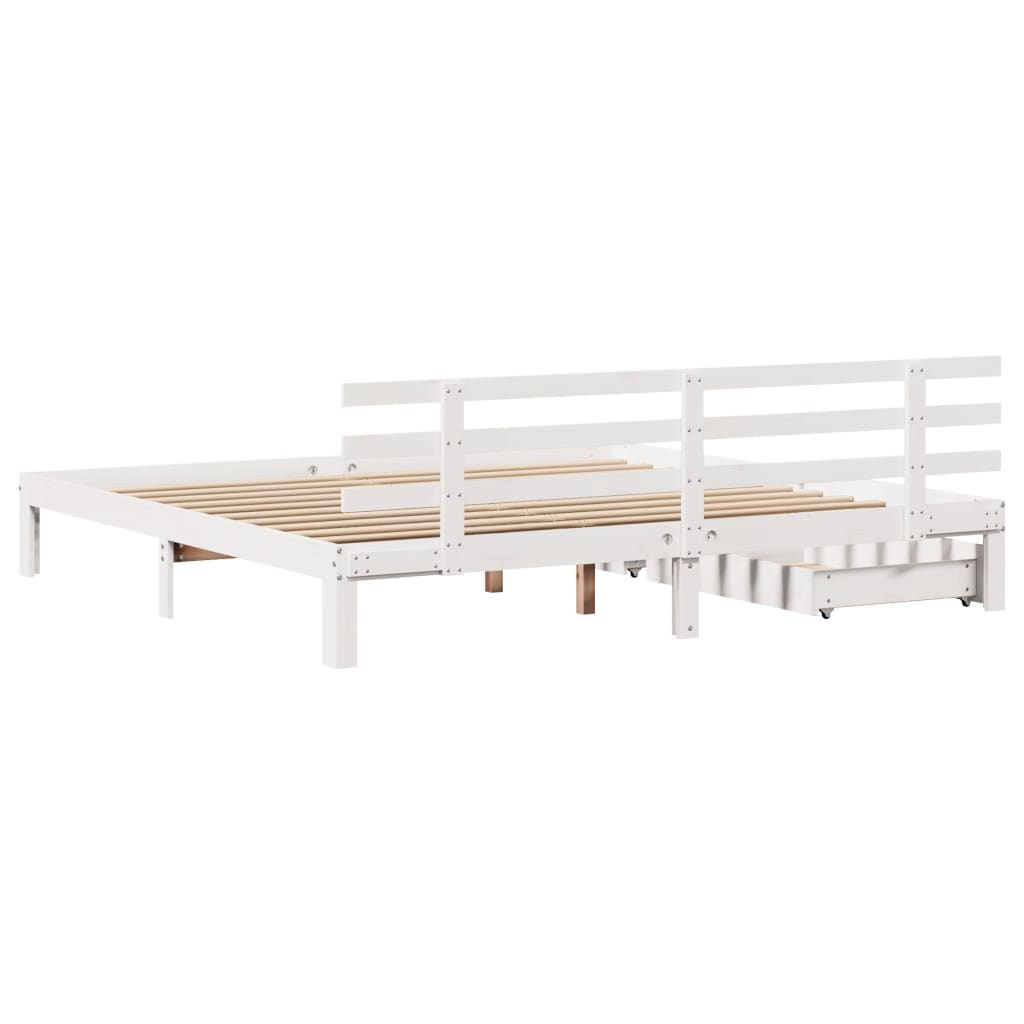 Bedframe met lades massief grenenhout wit 180x200 cm