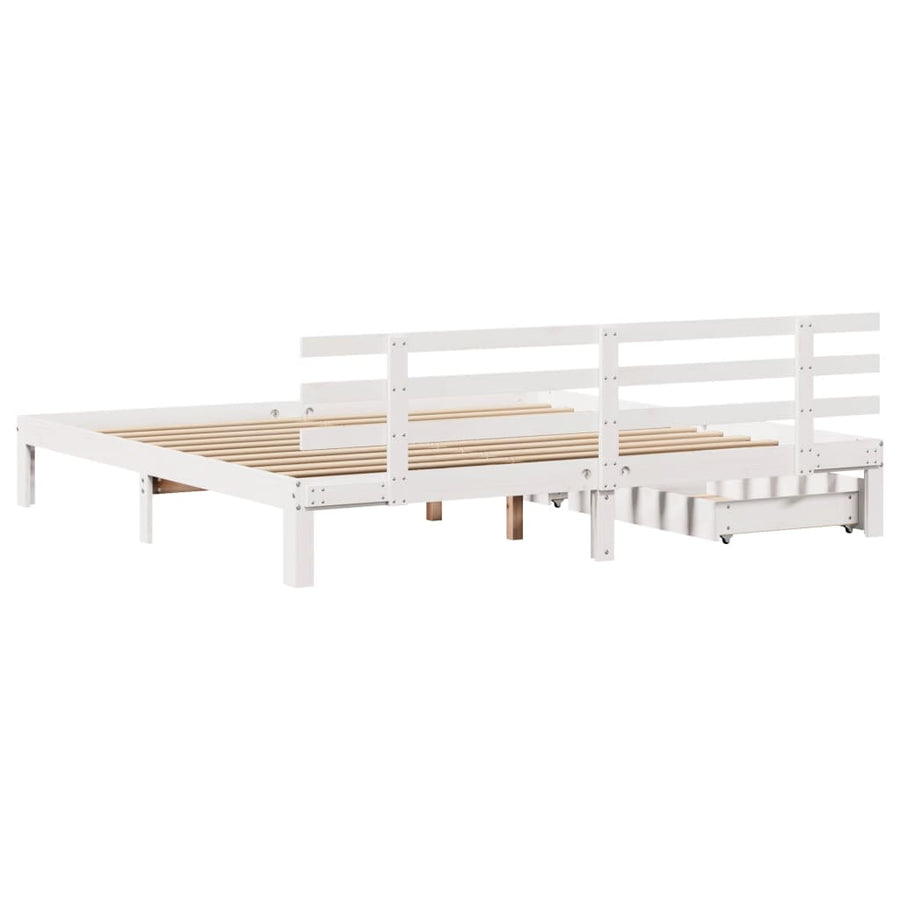 Bedframe met lades massief grenenhout wit 180x200 cm