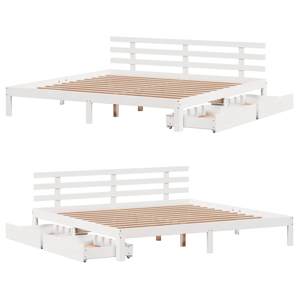 Bedframe met lades massief grenenhout wit 180x200 cm
