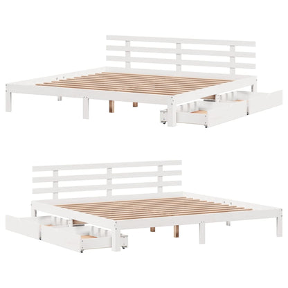 Bedframe met lades massief grenenhout wit 180x200 cm