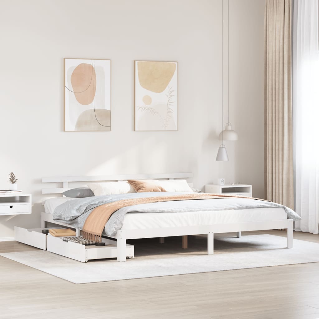 Bedframe met lades massief grenenhout wit 180x200 cm