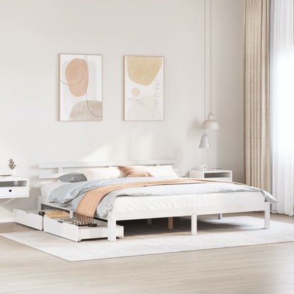 Bedframe met lades massief grenenhout wit 180x200 cm