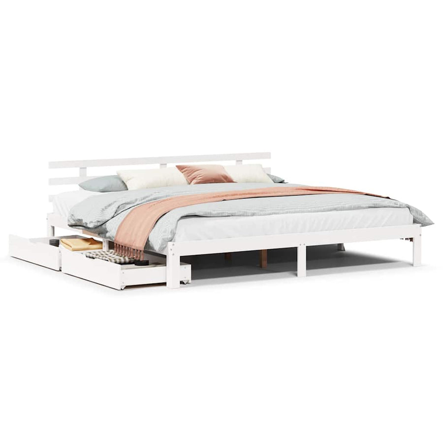 Bedframe Met Lades Massief Grenenhout 200 x 200 cm Wit