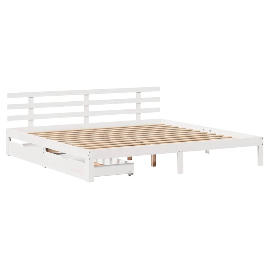 Bedframe Met Lades Massief Grenenhout 200 x 200 cm Wit