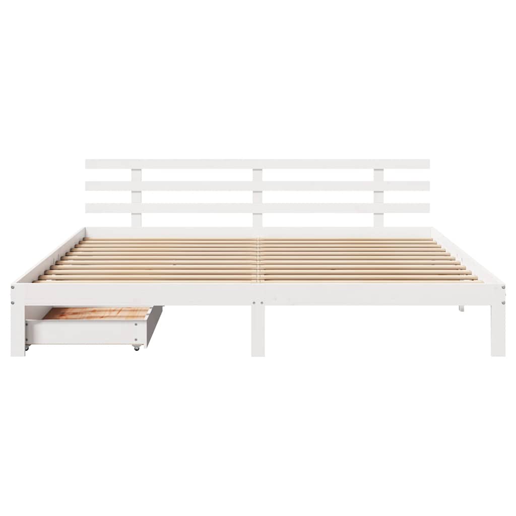 Bedframe Met Lades Massief Grenenhout 200 x 200 cm Wit