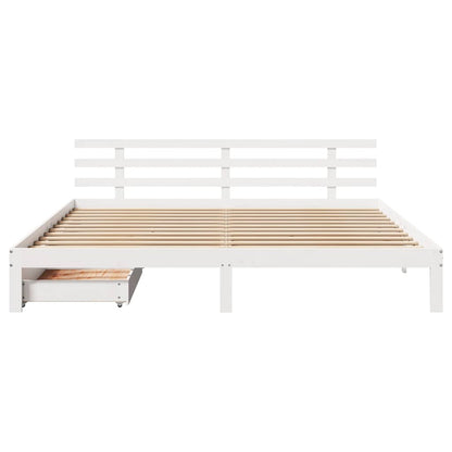 Bedframe Met Lades Massief Grenenhout 200 x 200 cm Wit