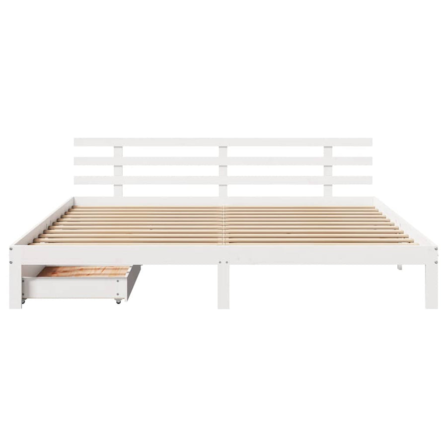 Bedframe Met Lades Massief Grenenhout 200 x 200 cm Wit