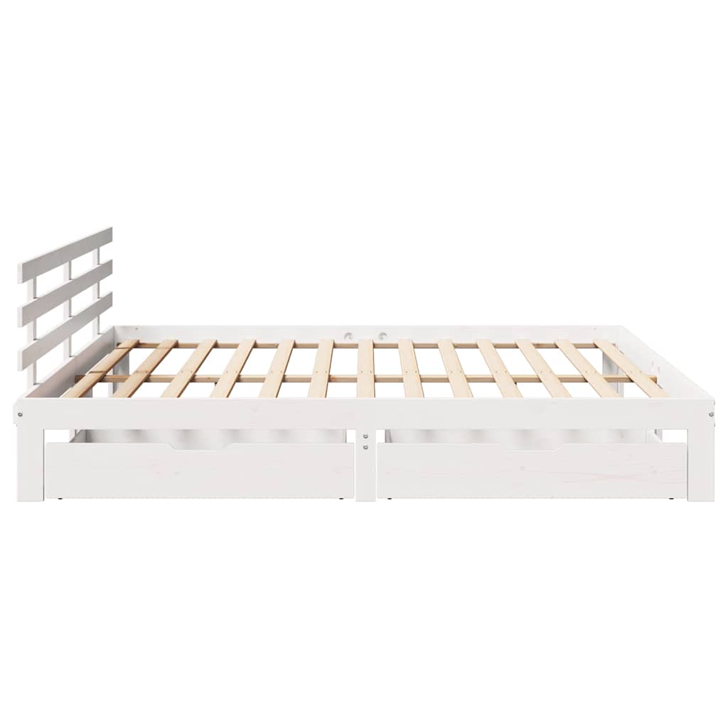 Bedframe Met Lades Massief Grenenhout 200 x 200 cm Wit