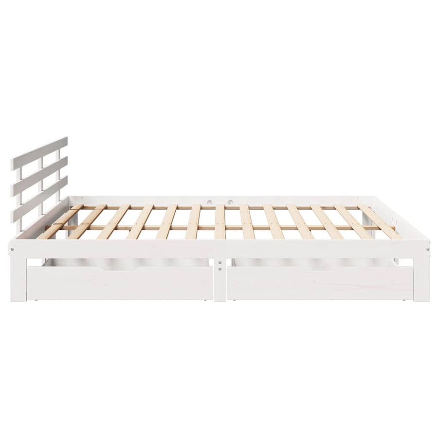 Bedframe Met Lades Massief Grenenhout 200 x 200 cm Wit