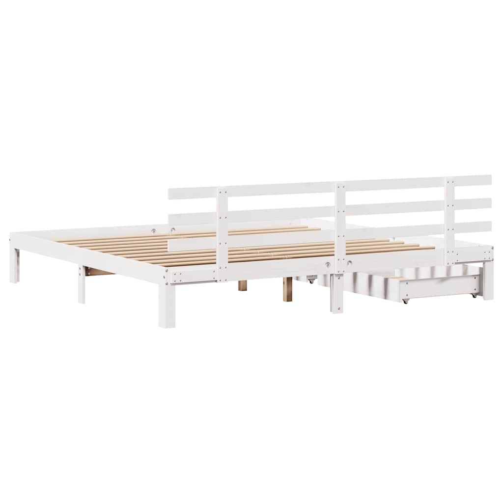 Bedframe Met Lades Massief Grenenhout 200 x 200 cm Wit