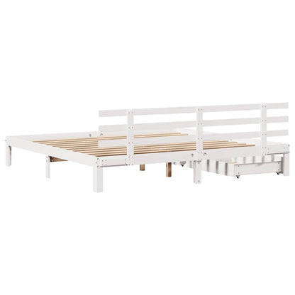 Bedframe Met Lades Massief Grenenhout 200 x 200 cm Wit