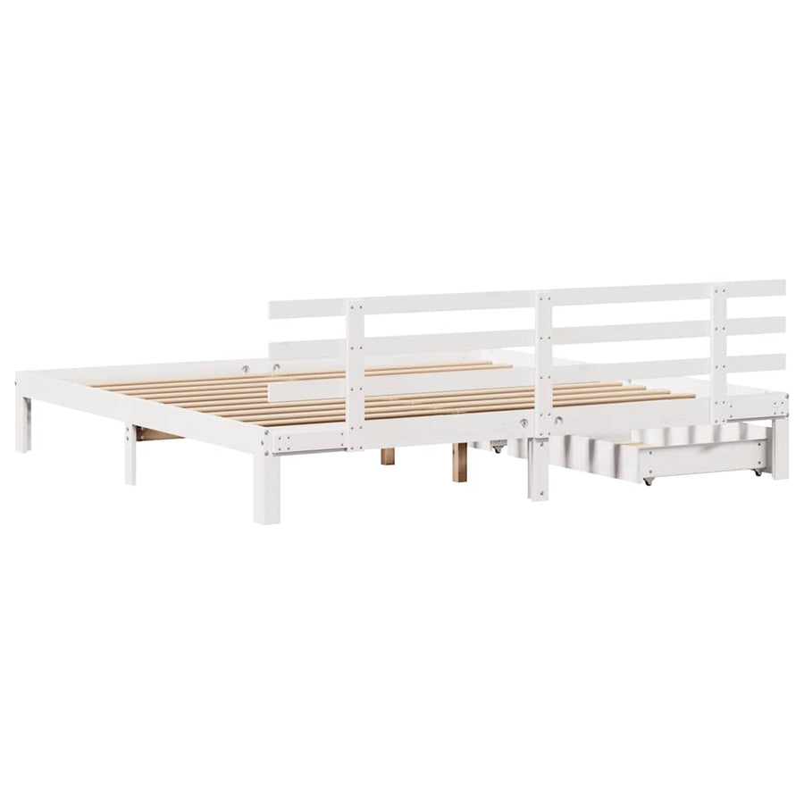 Bedframe Met Lades Massief Grenenhout 200 x 200 cm Wit