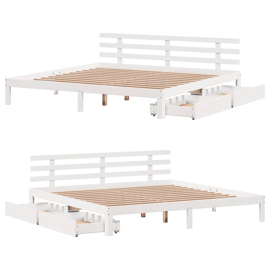 Bedframe Met Lades Massief Grenenhout 200 x 200 cm Wit
