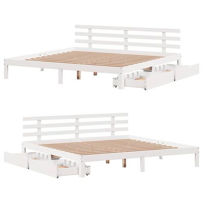 Bedframe Met Lades Massief Grenenhout 200 x 200 cm Wit