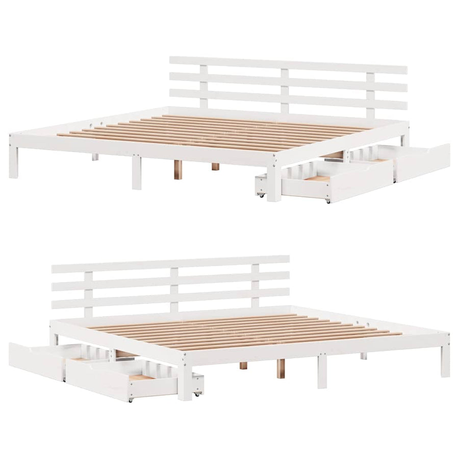 Bedframe Met Lades Massief Grenenhout 200 x 200 cm Wit