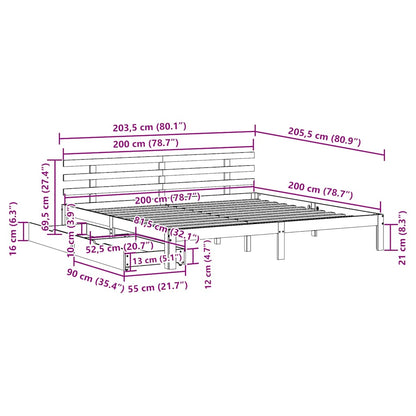 Bedframe Met Lades Massief Grenenhout 200 x 200 cm Wit