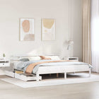 Bedframe massief grenenhout wit 200x200 cm met lades