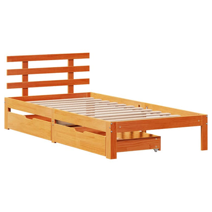 Bedframe met lades massief grenenhout wasbruin 75x190 cm