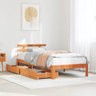 Bed frame with drawers solid pine wax brown 75x190 cm