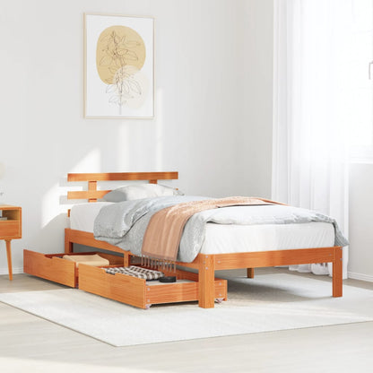 Bedframe met lades massief grenenhout wasbruin 75x190 cm