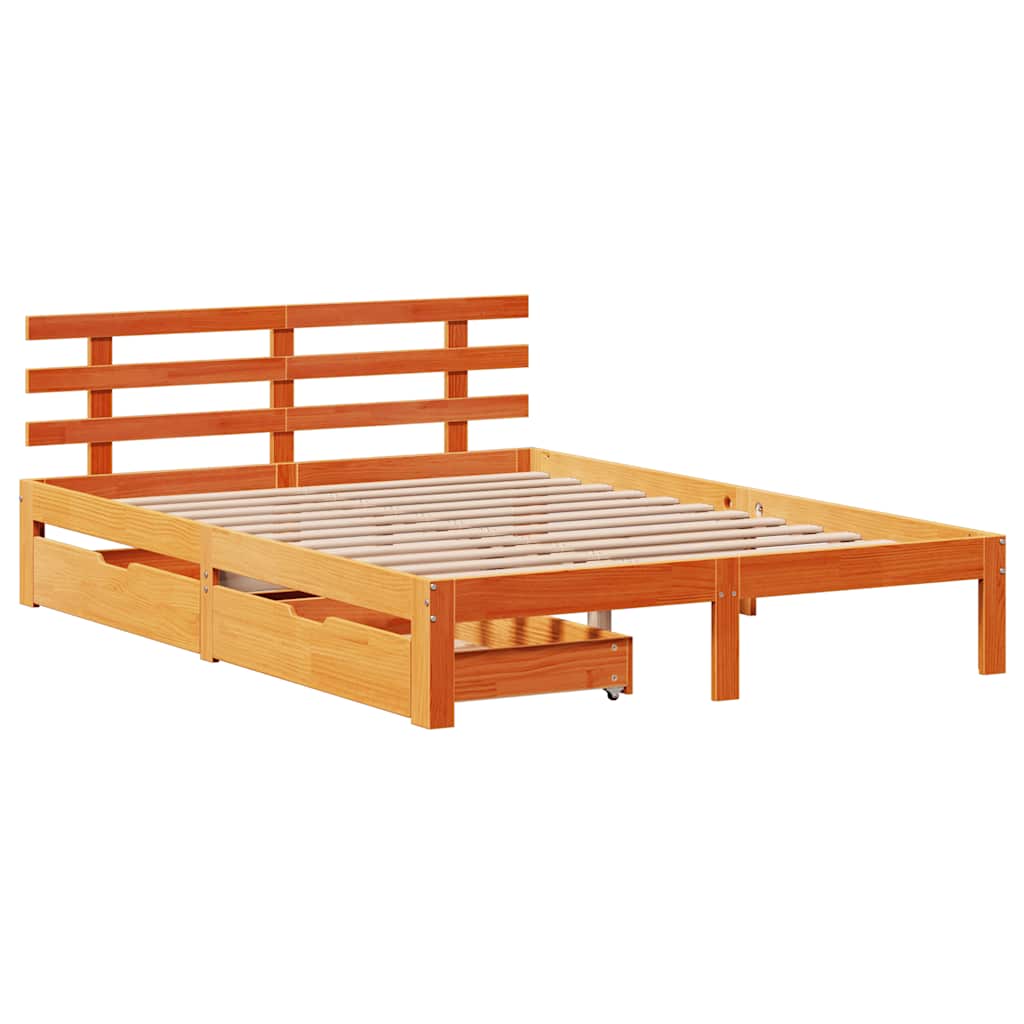 Bedframe met lades massief grenenhout wasbruin 120x190 cm