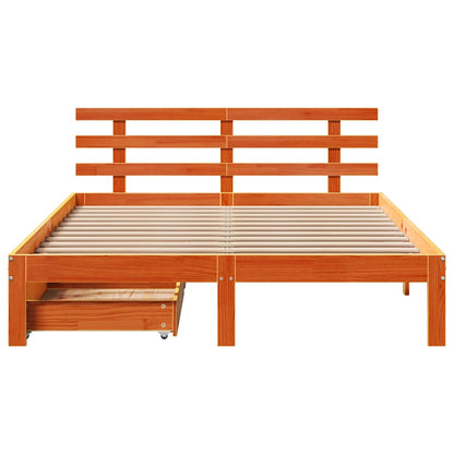 Bedframe met lades massief grenenhout wasbruin 120x190 cm