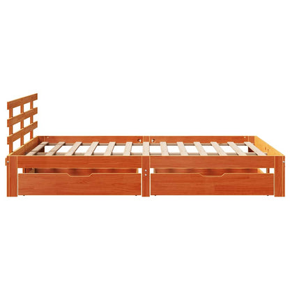 Bedframe met lades massief grenenhout wasbruin 120x190 cm