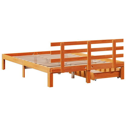 Bedframe met lades massief grenenhout wasbruin 120x190 cm
