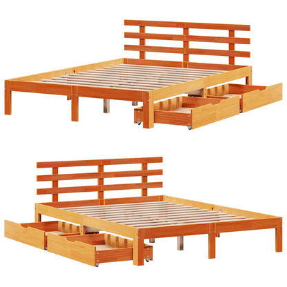 Bedframe met lades massief grenenhout wasbruin 120x190 cm