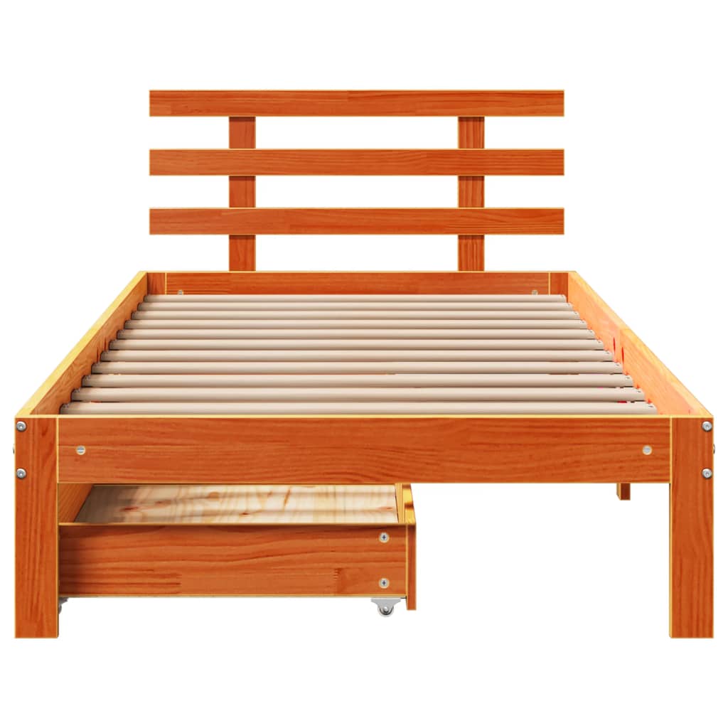 Bedframe met lades massief grenenhout wasbruin 100x200 cm