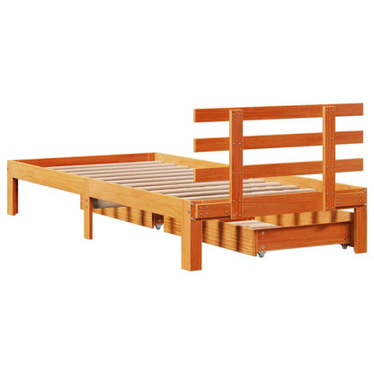 Bedframe met lades massief grenenhout wasbruin 100x200 cm