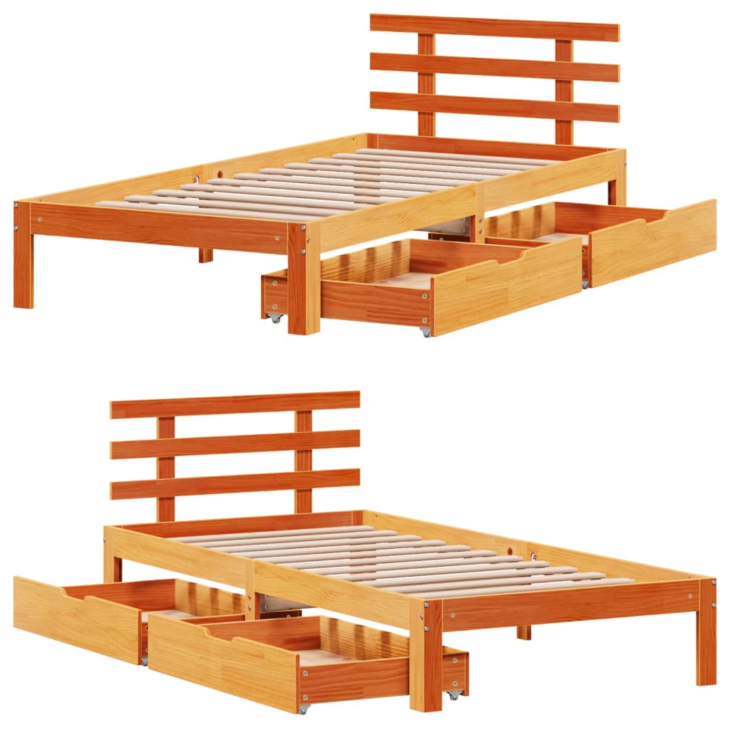 Bedframe met lades massief grenenhout wasbruin 100x200 cm