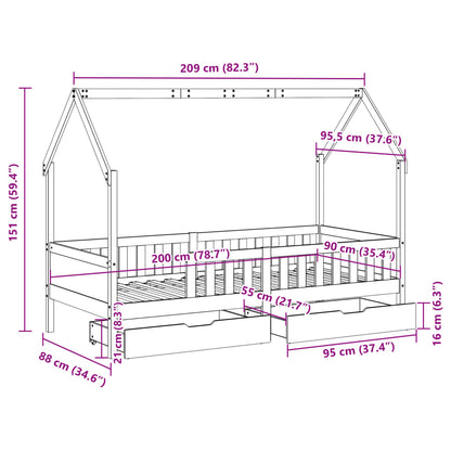 Kinderbedframe 90x200 cm massief grenenhout