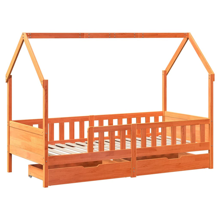Kinderbedframe met lades 80x200 cm massief grenenhout