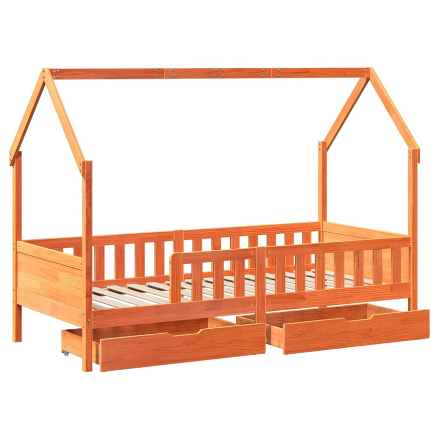 Kinderbedframe met lades 80x200 cm massief grenenhout