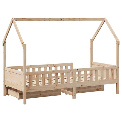Kinderbedframe met lades 90x190 cm massief grenenhout