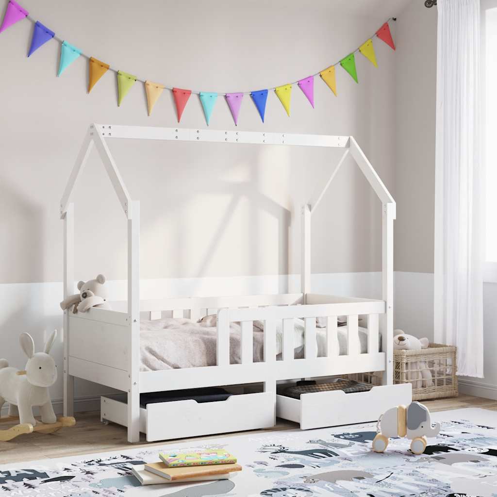 Kinderbedframe Met Lades Massief Grenenhout 80 x 160 cm Wit