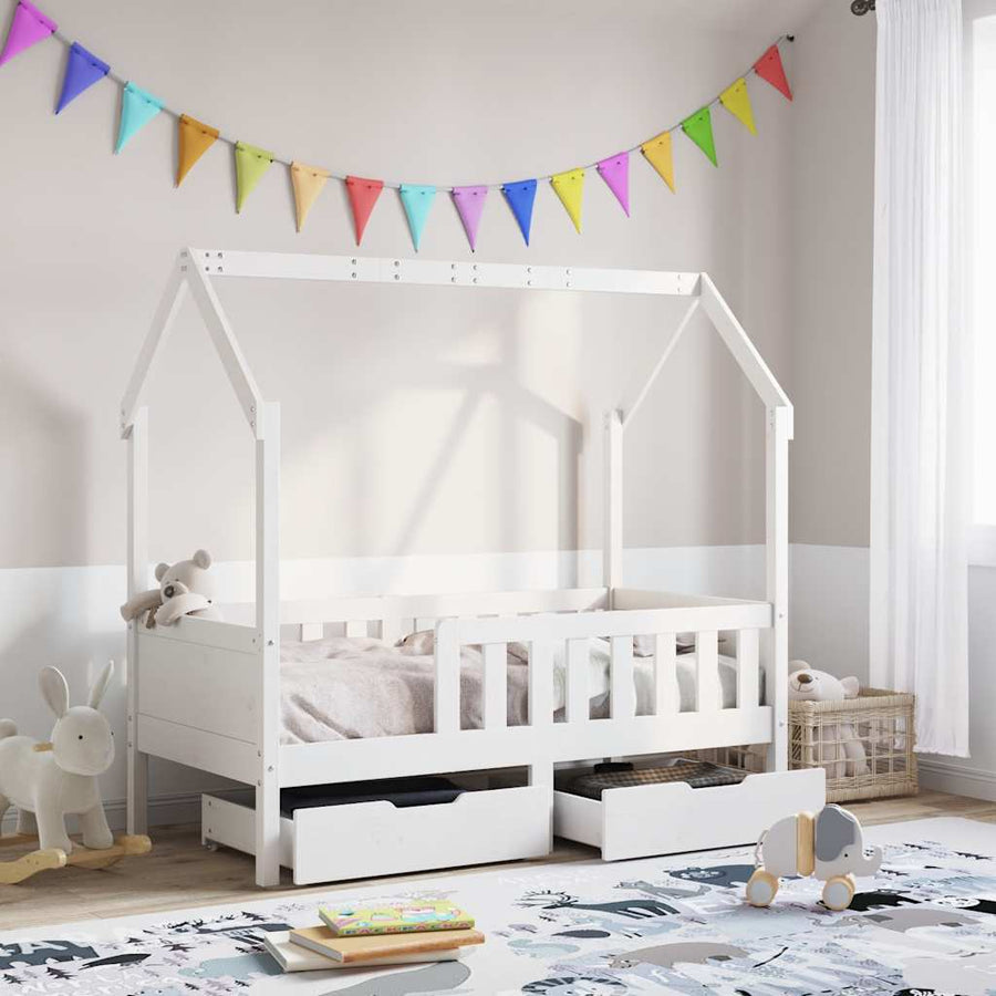 Kinderbedframe Met Lades Massief Grenenhout 80 x 160 cm Wit