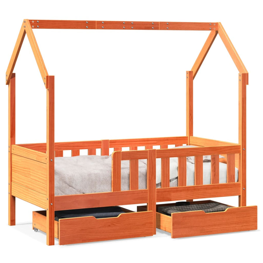 Kinderbedframe met lades 80x160 cm massief grenenhout