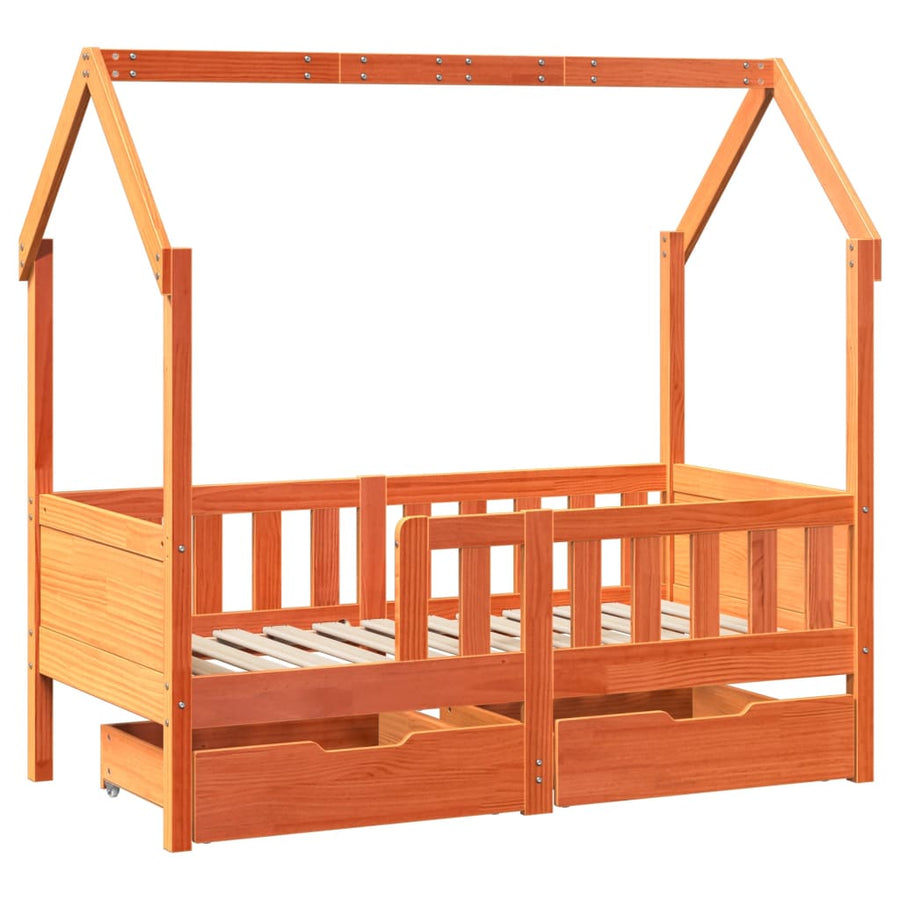 Kinderbedframe met lades 80x160 cm massief grenenhout