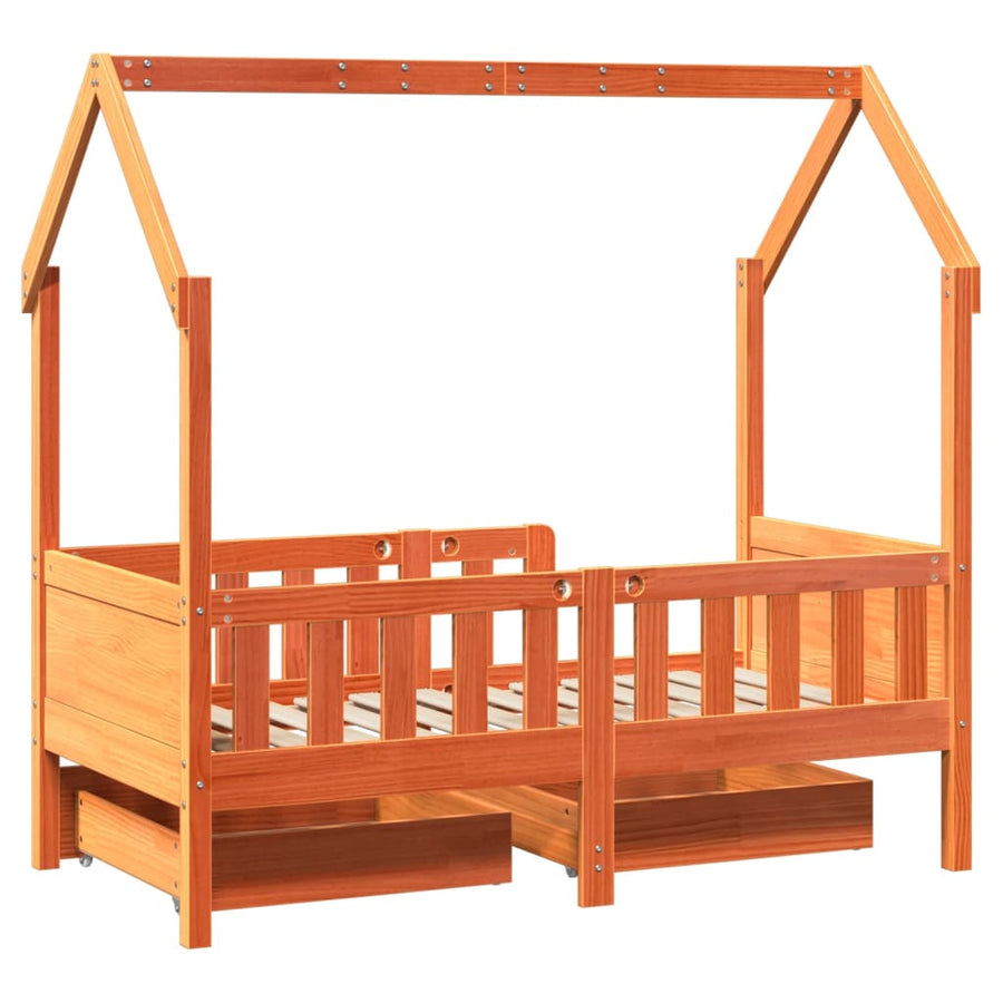 Kinderbedframe met lades 80x160 cm massief grenenhout